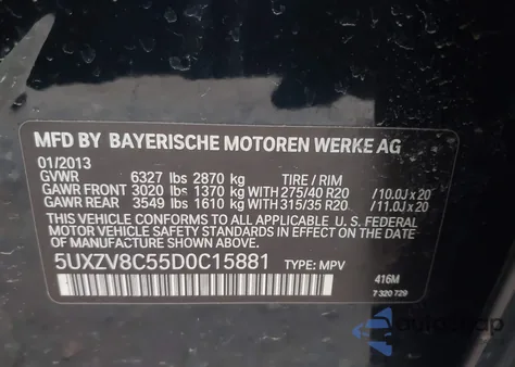 2013 BMW X5 xDrive50I from USA, damaged, VIN 5UXZV8C55D0C15881